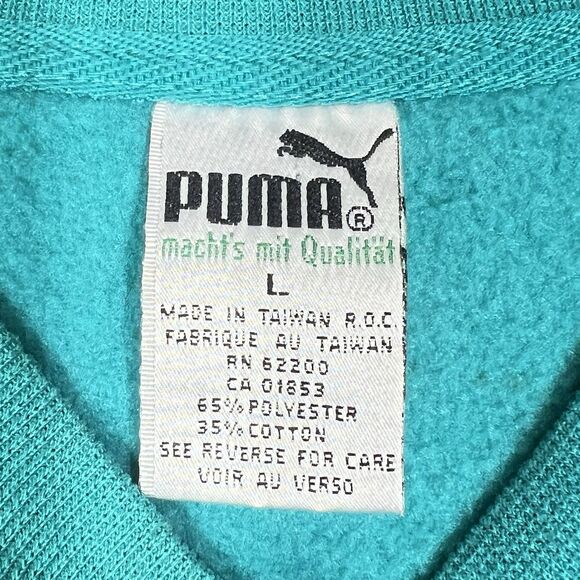 Vintage Puma Jacket Men’s Large Cotton Blend Green Quilted Bomber Shoulder Pads - Picture 12 of 13